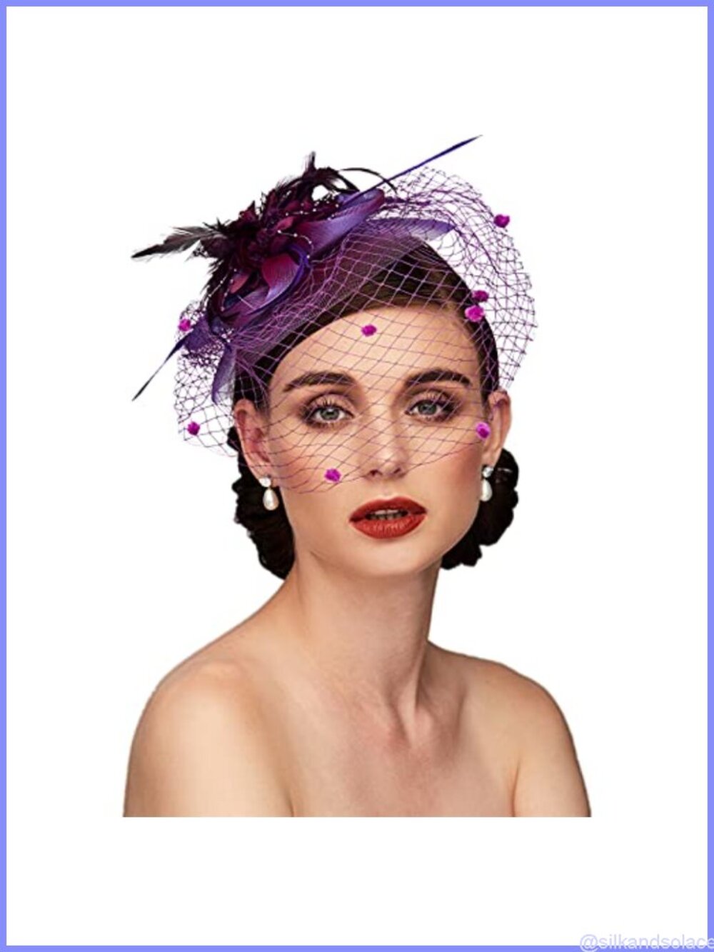 Womens Fascinator Headband Mesh Floral Feather Hair Clip with Veil Wedding
